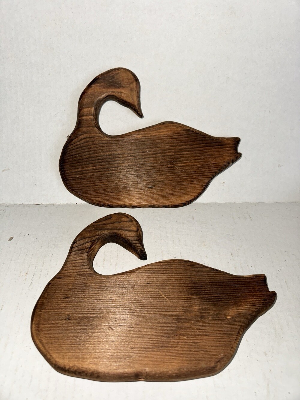 Vintage Wooden Goose Trivets Pair 9” Rustic Primitive Farmhouse Kitchen Decor